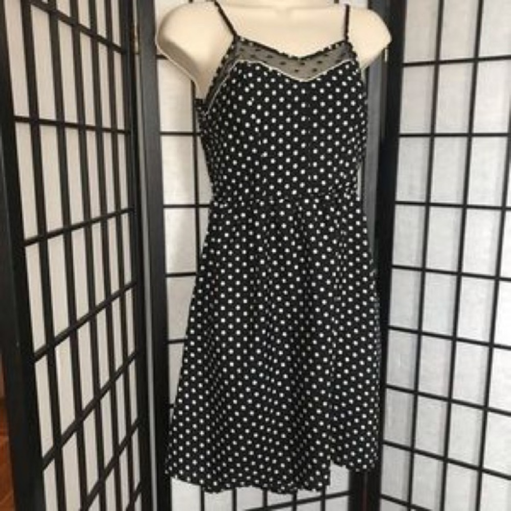 Polka Dot High-Low Flowy Black Dress With Mesh Detail ✨